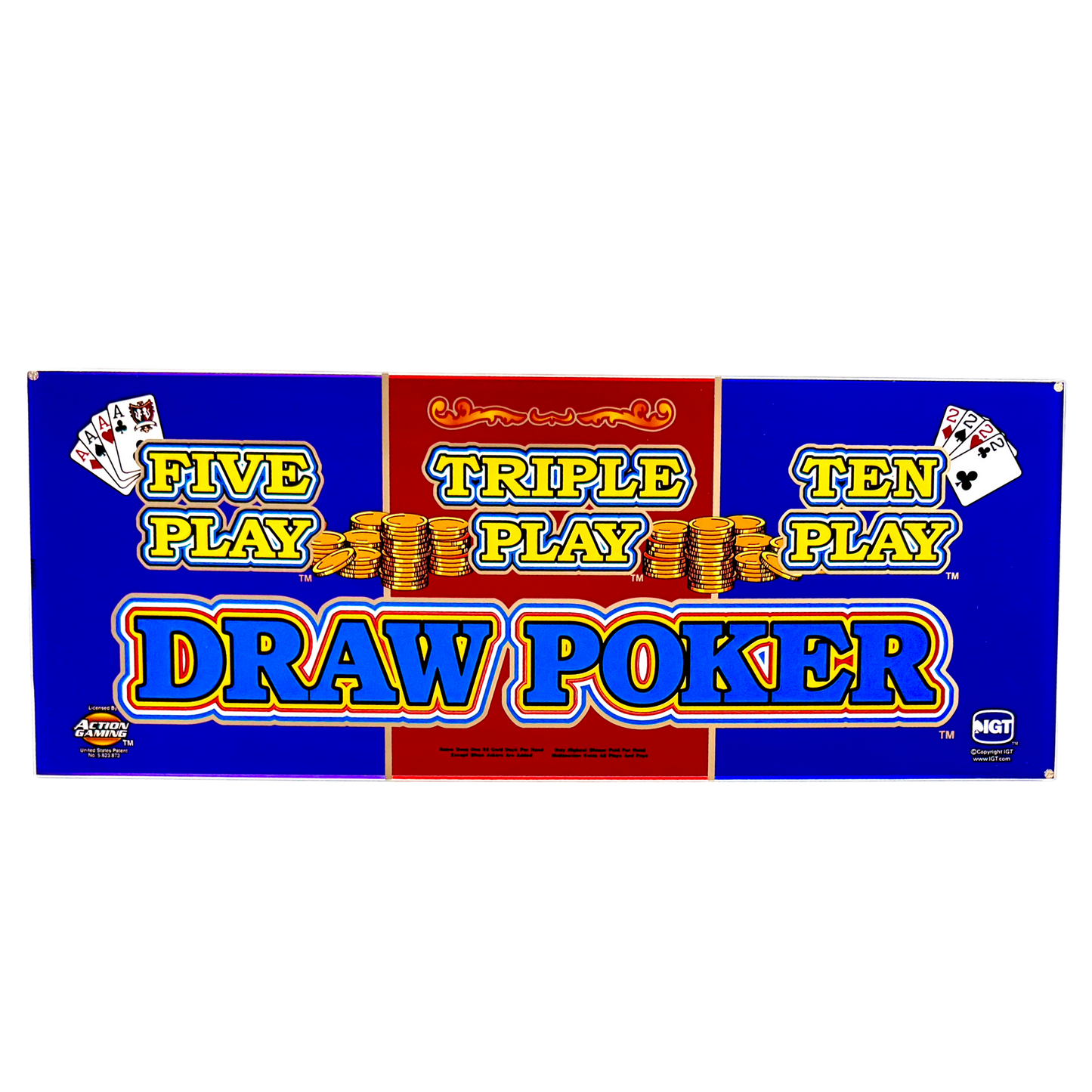 Five Triple Ten Play Draw Poker Slot Glass