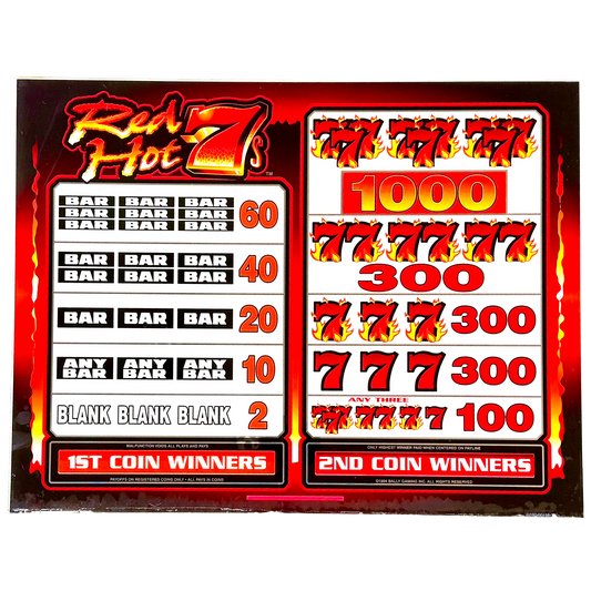 Red Hot 7s Paytable Jumbo Slot Glass