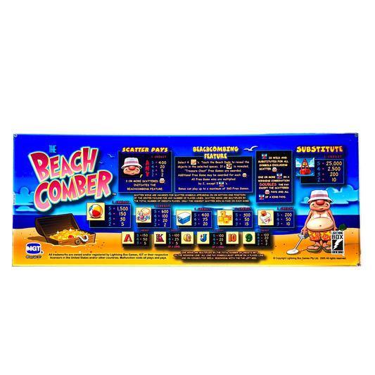 Beach Comber Paytable Slot Glass