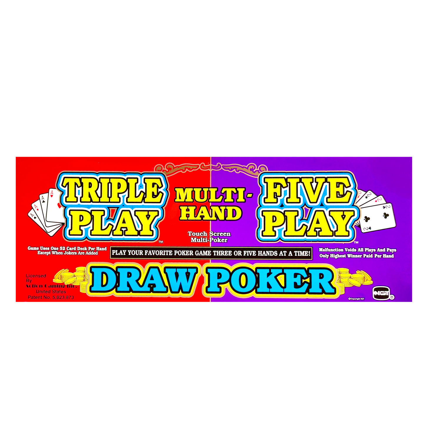 Triple Play Five Play Draw Poker Slot Glass